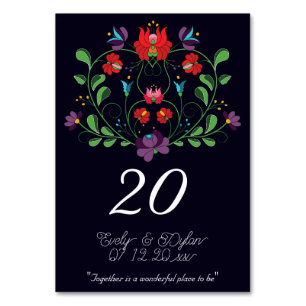 Ungarisch Kalocsa Folk - florales rustikales blaue Tischnummer
