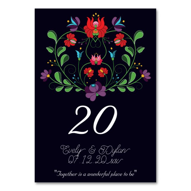 Ungarisch Kalocsa Folk - florales rustikales blaue Tischnummer (Vorderseite)