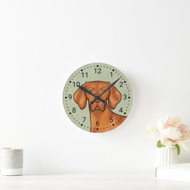 Ungarisch Vizsla Cartoon Pointer Dog Green Runde Wanduhr (Zuhause)
