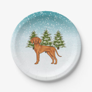 Ungarisch Vizsla Dog Snowy Winterwald Festival Pappteller