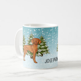 Ungarisch Vizsla Dog Snowy Winterwald und Name Kaffeetasse