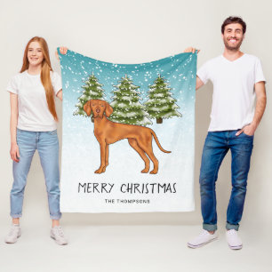 Ungarisch Vizsla Dog Snowy Winterwald und Text Fleecedecke