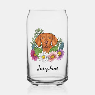 Ungarisch Vizsla mit farbenfrohen Blume und Namen Dosenglas
