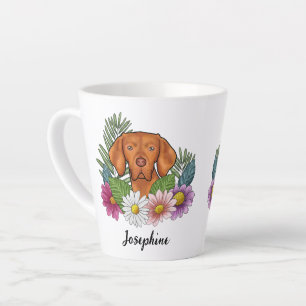 Ungarisch Vizsla mit farbenfrohen Blume und Namen Milchtasse