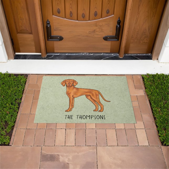 Ungarisch Vizsla Niedlich Cartoon Hund und Name Gr Fußmatte (Außenbereich)