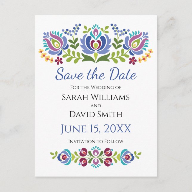 Ungarische Design Violet Floral Wedding Ankündigungspostkarte (Vorderseite)
