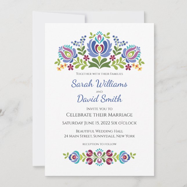 Ungarische Design Violet Floral Wedding Einladung (Vorderseite)