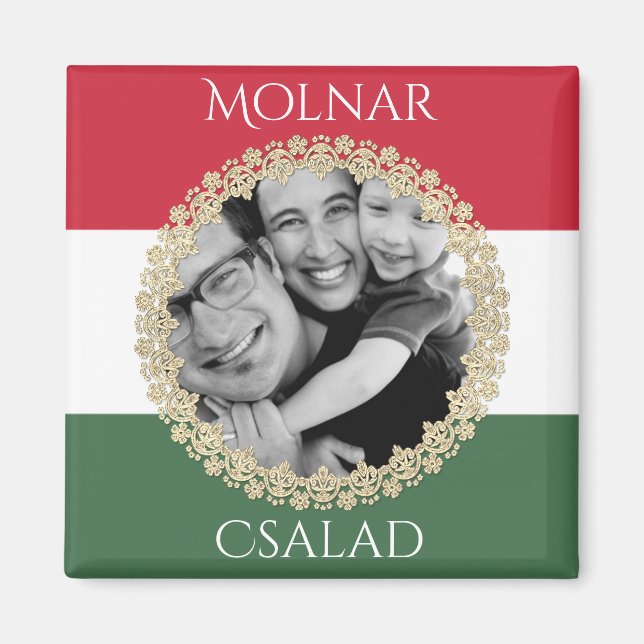 Ungarische Familie mit Foto und Name Magnet (Vorne)
