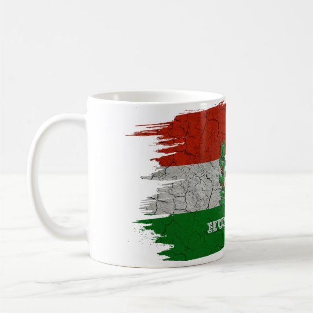Ungarische Flagge Cracks Grunge Tasse (Links)