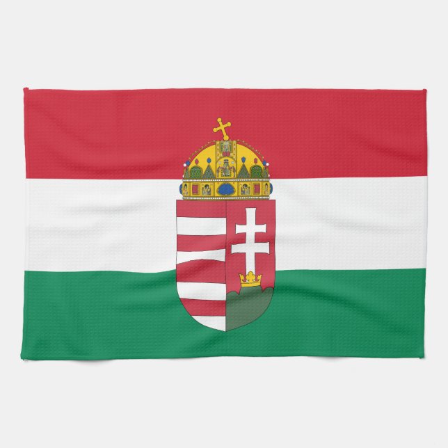 Ungarische Flagge, Emblem und ungarische Küche /Kü Geschirrtuch (Horizontal)