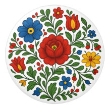 Ungarische Kalocsa-Blumen-Volks-Keramik-Knopf