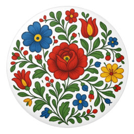Ungarische Kalocsa-Blumen-Volks-Keramik-Knopf Keramikknauf