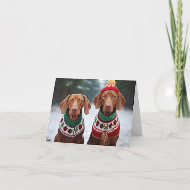 Ungarische Vizla Dogs Weihnachtskarte Karte (Vorderseite)