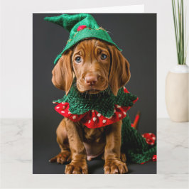Ungarische Vizla Elf Welpe Weihnachtskarte Karte