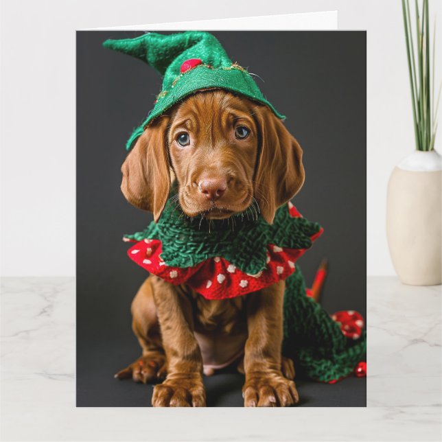 Ungarische Vizla Elf Welpe Weihnachtskarte Karte (Vorderseite)