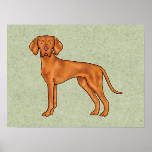 Ungarische Vizsla Süße Zeigerhund-Zeichnung Grün Poster