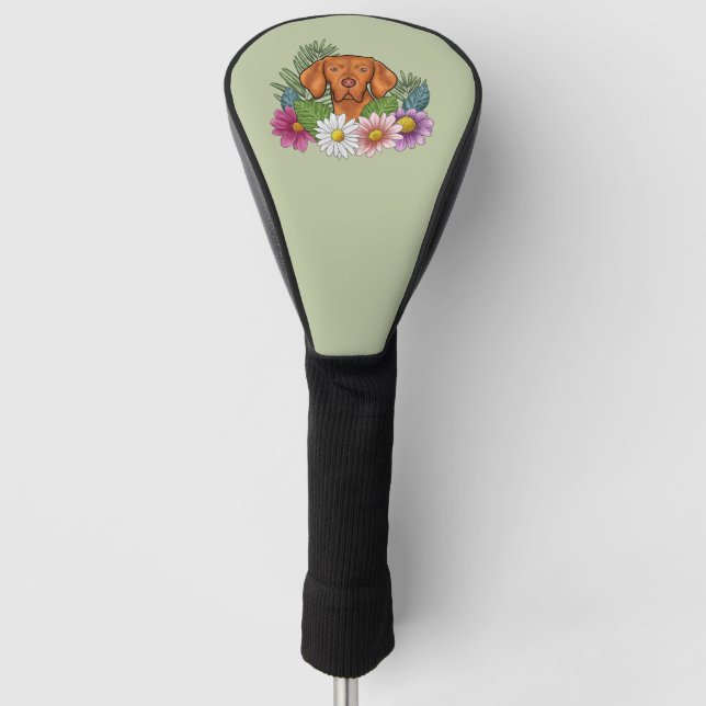 Ungarische Vizsla und farbenfrohe Sommer-Blume Grü Golf Headcover (Vorderseite)