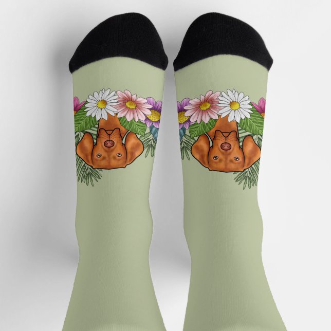Ungarische Vizsla und farbenfrohe Sommer-Blume Grü Socken (Oben)