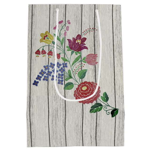 Ungarische Volkskunst Floral und rustikales Paar Mittlere Geschenktüte (Rückseite)