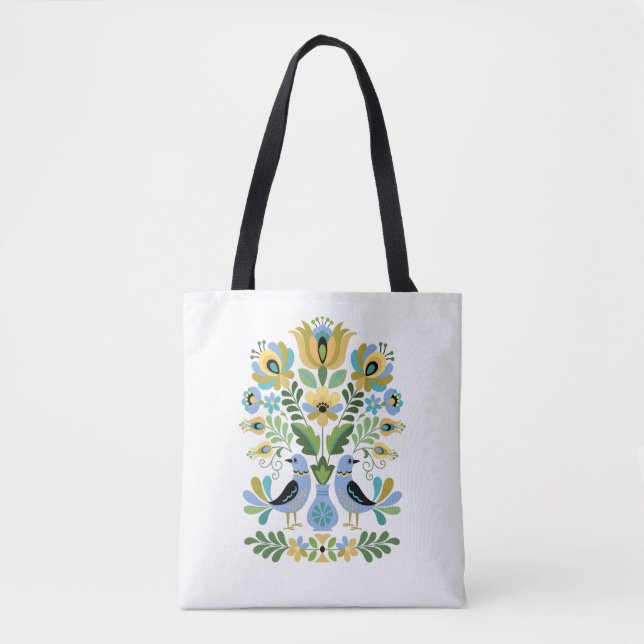 Ungarische Volkskunst - Vögel in Blau und Gold Tasche (Vorderseite)