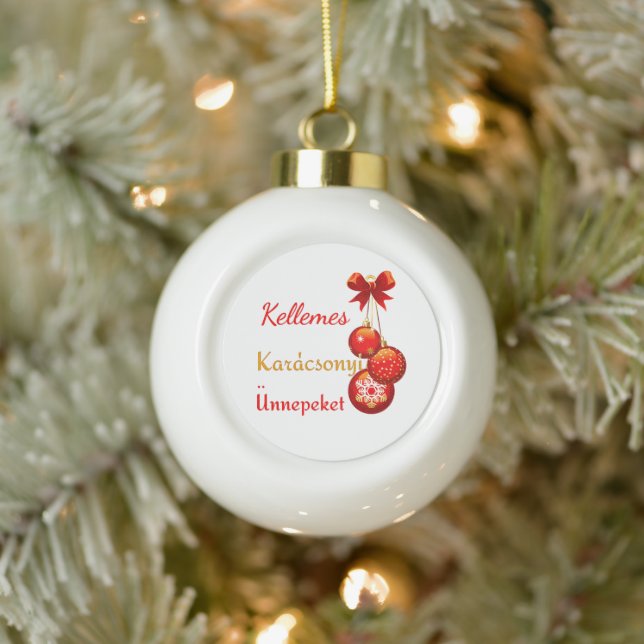 Ungarische Weihnachtsgrüße   Keramik Kugel-Ornament (Baum)