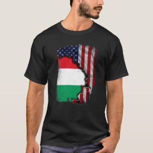Ungarische Wurzeln Halb Amerikanische Flagge Patri T-Shirt