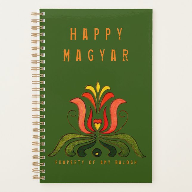 Ungarischer Folk Art Orange Tulip Planner Planer (Vorderseite)
