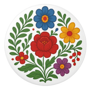 Ungarischer Kalocsa-Blumen-Volks-Keramikknopf Keramikknauf