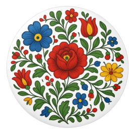Ungarischer Kalocsa-Blumen-Volks kunst-Keramikknop Keramikknauf