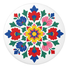 Ungarischer Kalocsa-Blumen-Volkskunst-Keramikknopf Keramikknauf