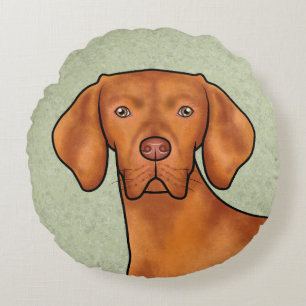 Ungarischer Vizsla Cartoon Zeigerhund Kopf Grün Rundes Kissen