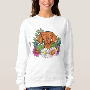 Ungarischer Vizsla-Hund Kopf und bunte Blumen Sweatshirt