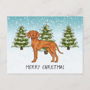 Ungarischer Vizsla Hund Schneebedeckter Winterwald Postkarte