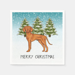 Ungarischer Vizsla Hund Schneebedeckter Winterwald Serviette
