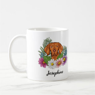 Ungarischer Vizsla mit farbenfrohen Blumen und Nam Kaffeetasse