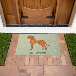Ungarischer Vizsla Süßer Cartoon-Hund und Name Grü Fußmatte