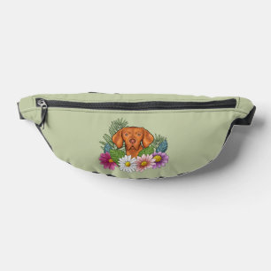 Ungarischer Vizsla und farbenfrohe Sommerblumen Gr Bauchtasche