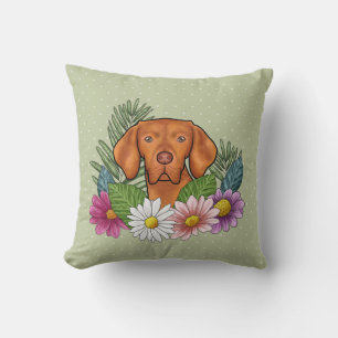 Ungarischer Vizsla und farbenfrohe Sommerblumen Gr Kissen