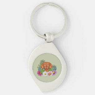 Ungarischer Vizsla und farbenfrohe Sommerblumen Gr Schlüsselanhänger