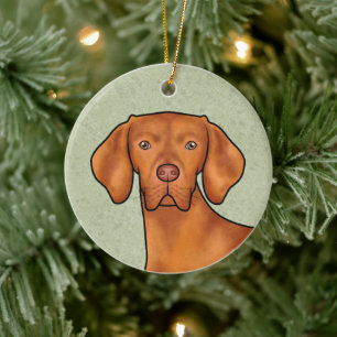Ungarischer Vizsla-Zeiger-Hund Kopf mit Namen Grün Keramik Ornament