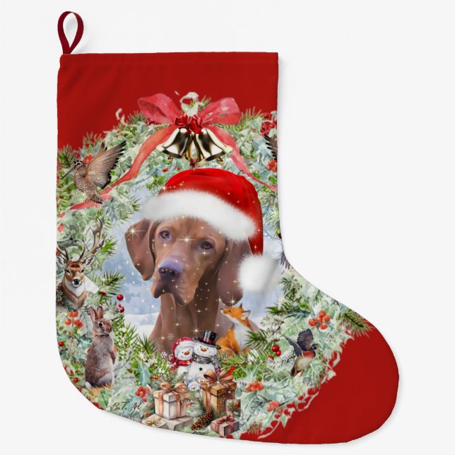 Ungarischer Weihnachtskranz Vizsla Großer Weihnachtsstrumpf (Vorderseite)