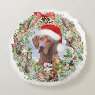 Ungarischer Weihnachtskranz Vizsla Rundes Kissen