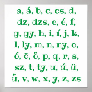 Ungarisches Alphabet in grün Poster