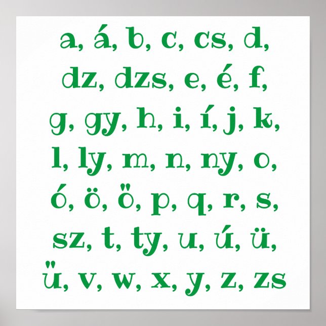 Ungarisches Alphabet in grün Poster (Vorne)