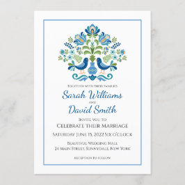 Ungarisches Design Blaue Vögel Einladung Hochzeit