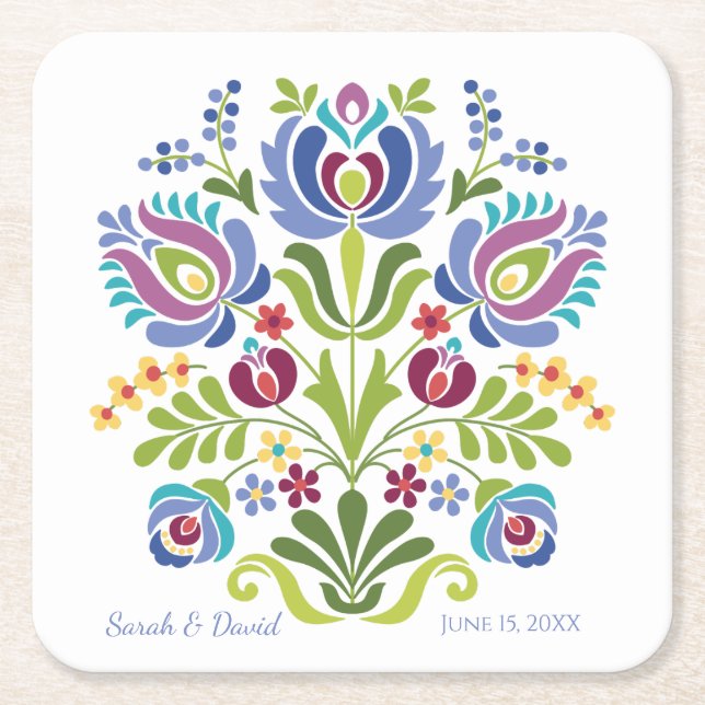Ungarisches Design Violet Floral Rechteckiger Pappuntersetzer (Vorderseite)