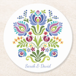 Ungarisches Design Violet Floral Runder Pappuntersetzer