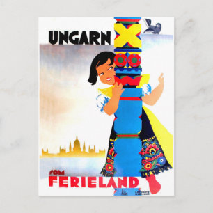 Ungarisches Mädchen hinter der Säule, Vintage-Reis Postkarte