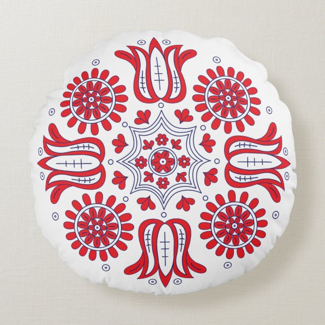 Ungarisches Traditionelles Muster Rundes Kissen (Vorderseite)