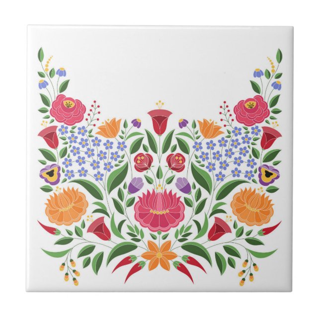 Ungarisches Volksmuster - Kalocsa Stickerei-Blume Fliese (Vorderseite)